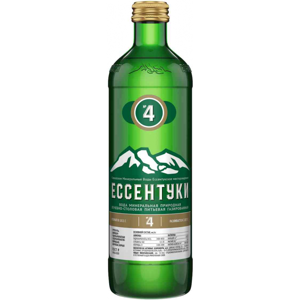 Вода минеральная Ессентуки №4 лечебно-столовая газированная, 0,45л
