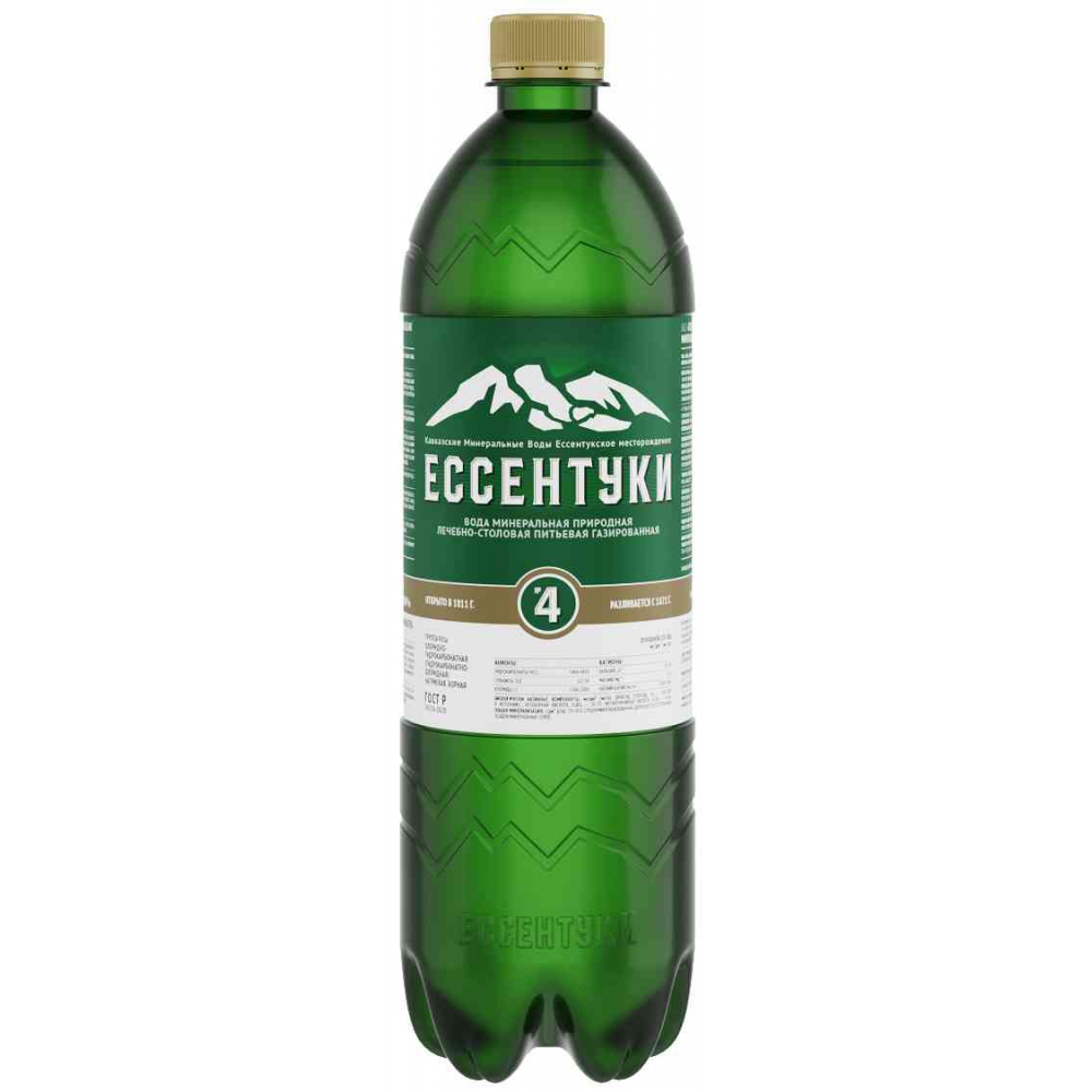 Вода минеральная лечебно-столовая Ессентуки №4 газированная, 1л