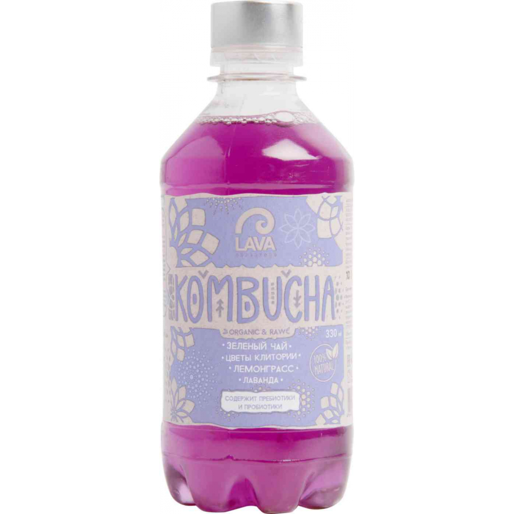 Напиток Lava Superfood Kombucha Зеленый чай, цветы клитории, лемонграсс, лаванда, 0,33л