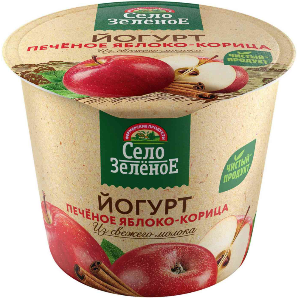 Йогурт Село Зелёное с наполнителем Печеное Яблоко-Корица 3,5% Россия, 120г