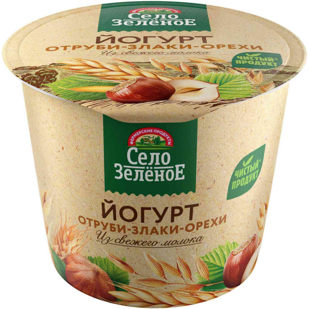 Йогурт Село Зелёное с наполнителем Отруби-Злаки-Орехи 3,5%, 120г