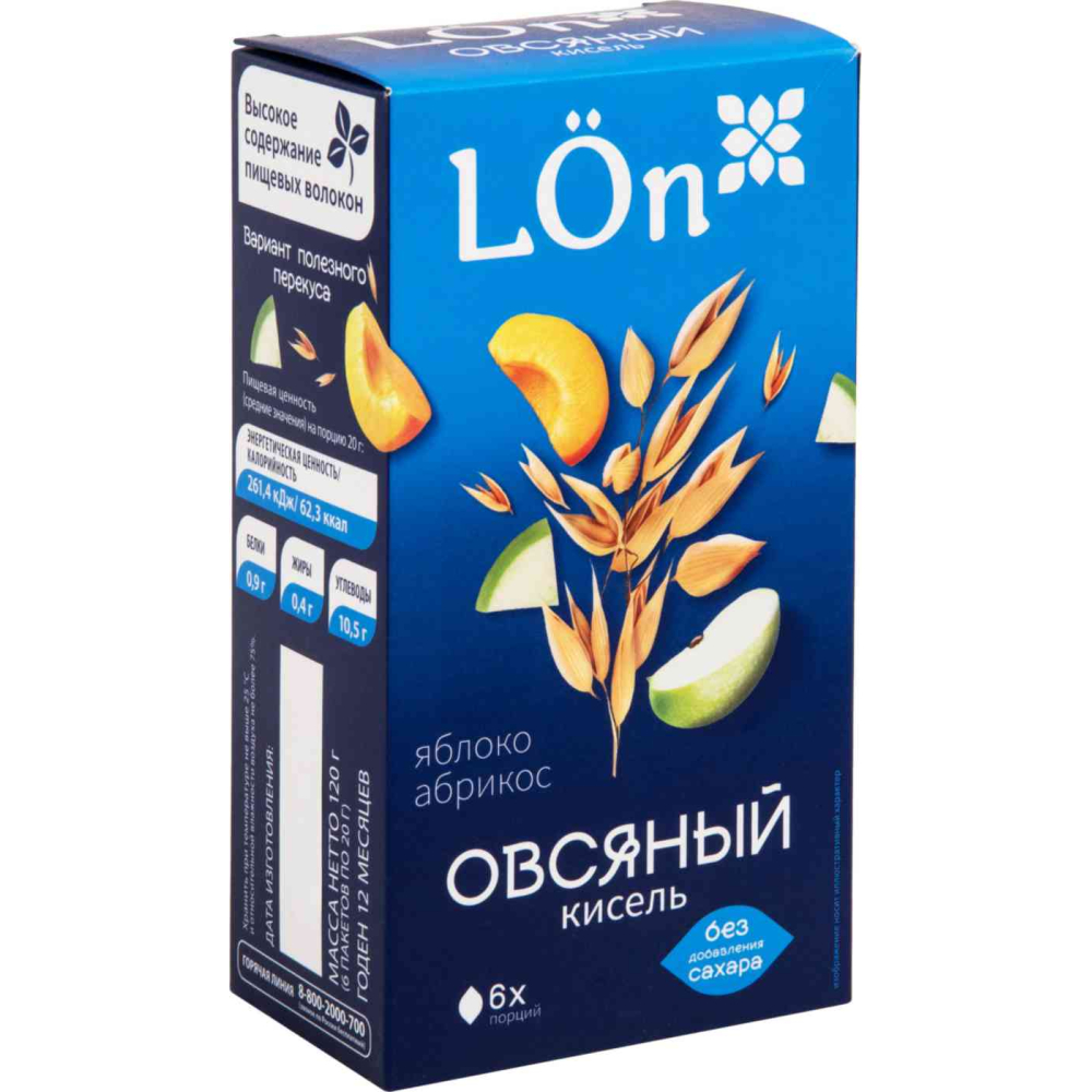 Кисель овсяный Lön яблоко-абрикос без сахара, 120г