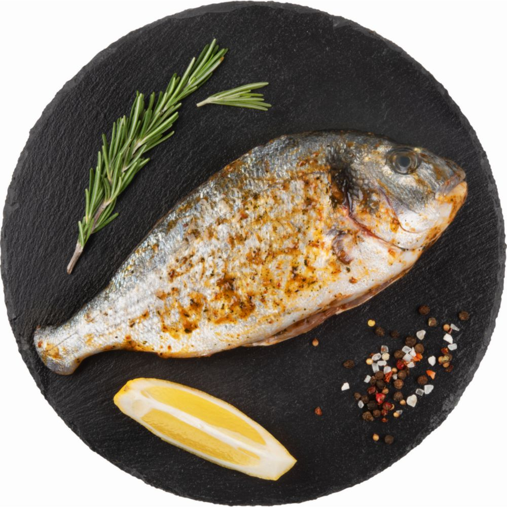Дорада в маринаде Харисса потрошёная с головой охлаждённая, уп, 1кг